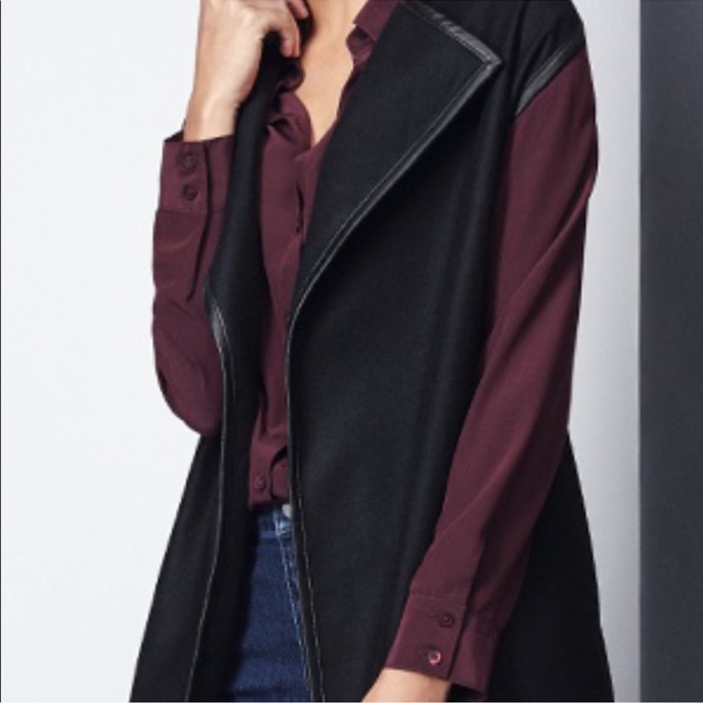 Cuyana Wool Felt Wool Oversized Leather accent Vest Black size S